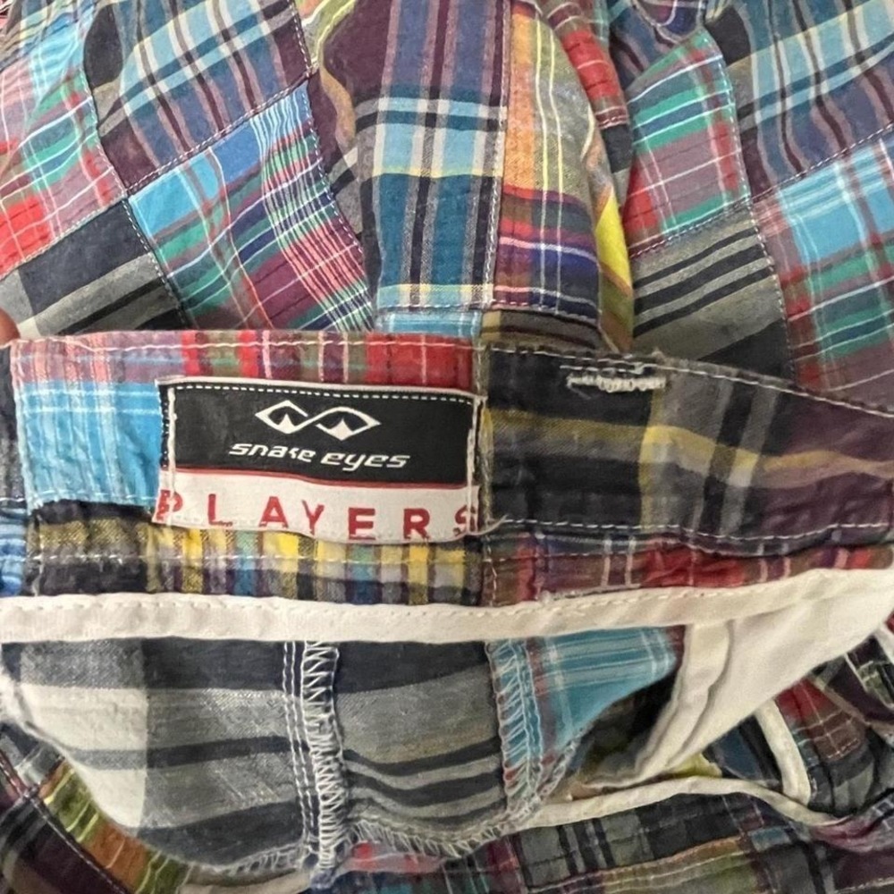 Snake Eyes Players Mens Patchwork Plaid Shorts Multi Color Cotton Size 38 - Picture 4 of 7
